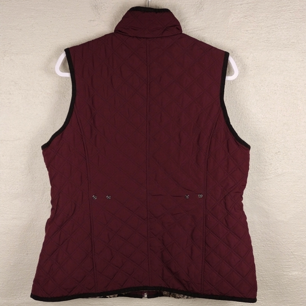 Weatherproof Burgundy Quilted Faux Fur High Collar Zip Up Outdoor Vest Jacket - Picture 13 of 16